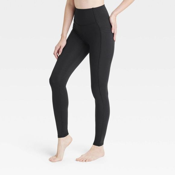 2 Leggings All In Motion Donna Taglia L - Vita Alta 7/8 Con Tasche, Verde Chiaro